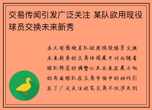 交易传闻引发广泛关注 某队欲用现役球员交换未来新秀