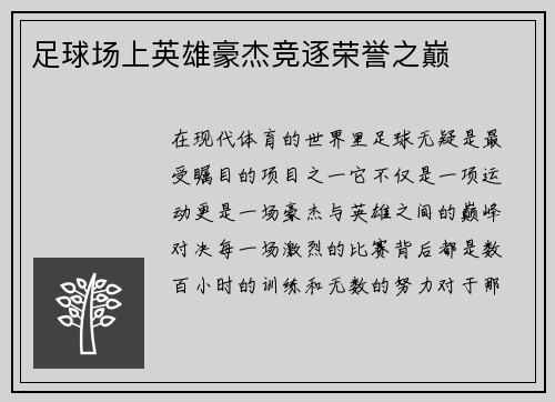 足球场上英雄豪杰竞逐荣誉之巅