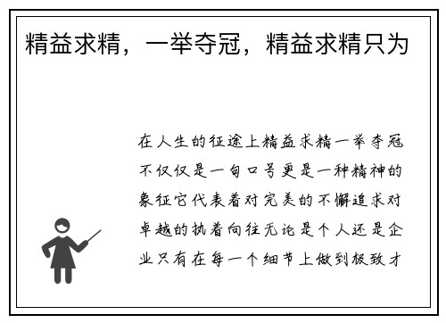 精益求精，一举夺冠，精益求精只为